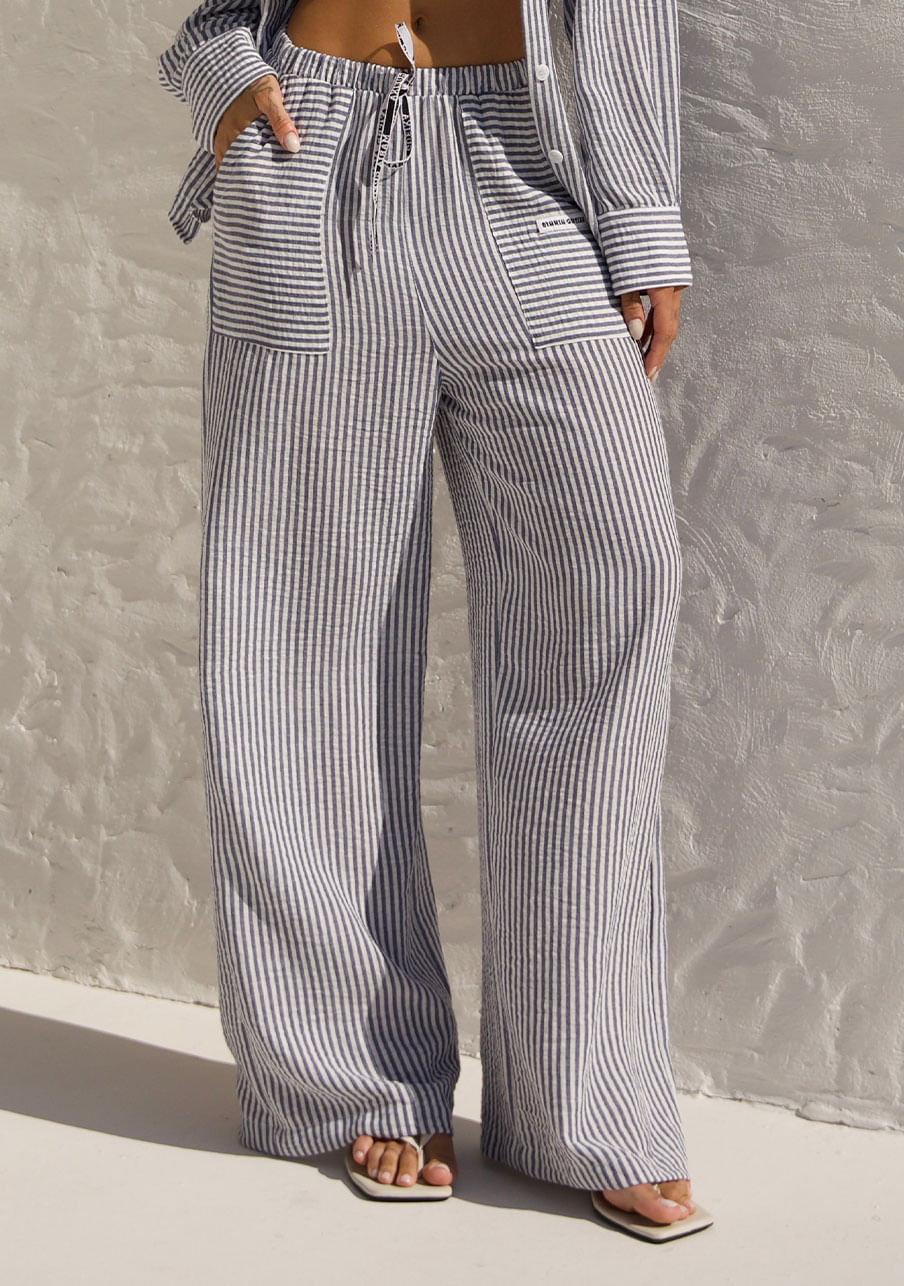 Calça linho listrada
