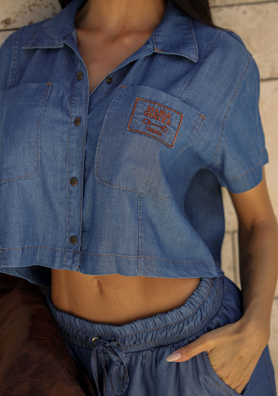 Conjunto camisa + short cropped jeans classic