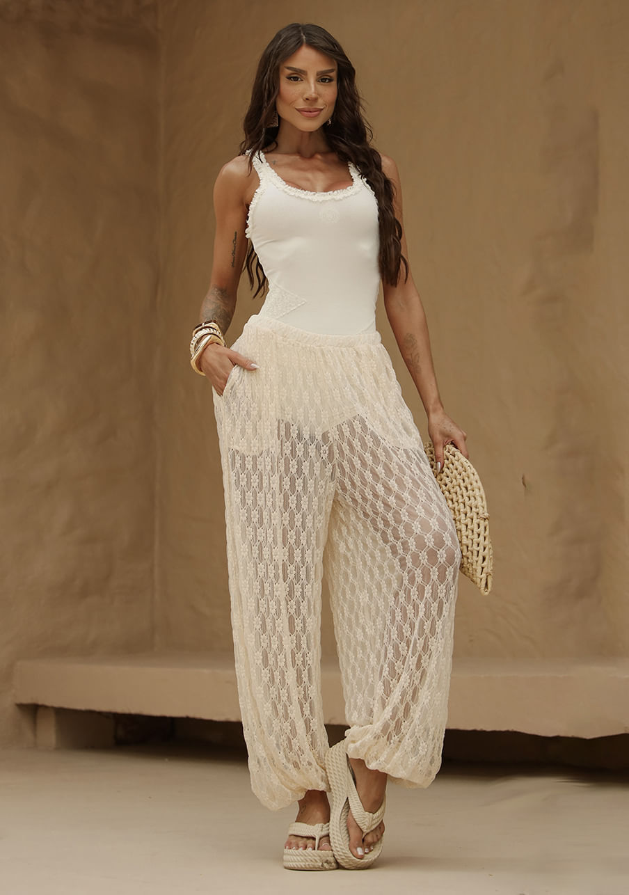 Calça bombacha aladim renda